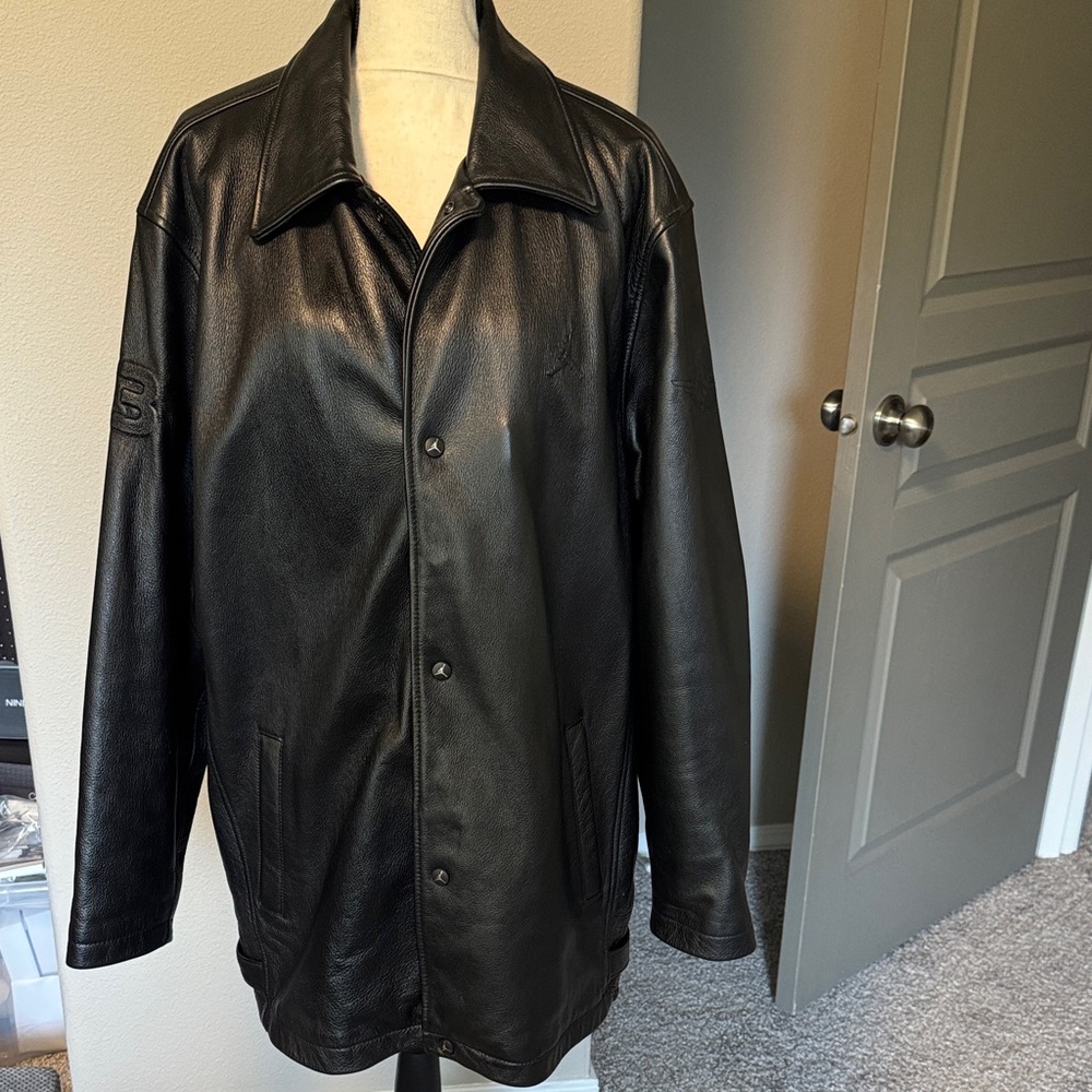 Men's Michael Jordan 23 Black Leather Bomber Jacket